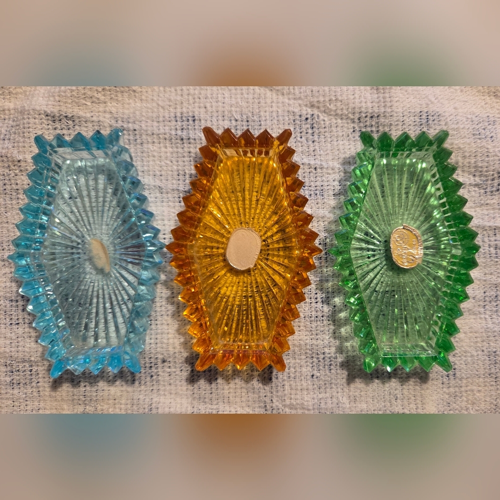 Bohemian Glass Czechoslovakia Mid-Century Trinket Trays / Personal Ashtrays MCM